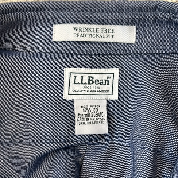 L.L. Bean mens blue denim look long sleeve button down dress shirt size 171/2-33 - Picture 6 of 7